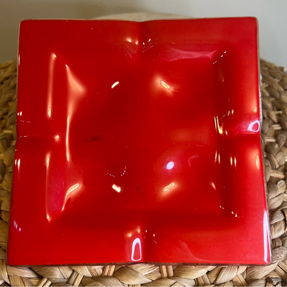 Vintage glass ashtray hot fire Red 6"x6"